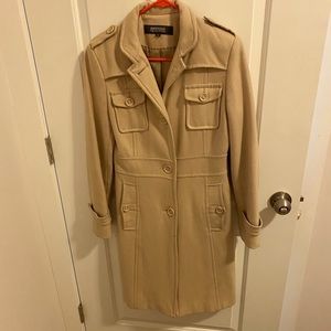 Knee-length camel pea coat